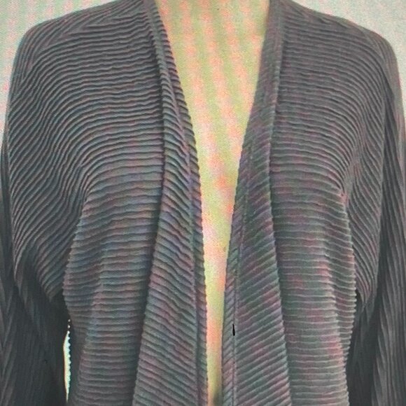 Chalet Brown Cardigan Jacket Crinkle Knit Open Front Wave Medium - Picture 2 of 4